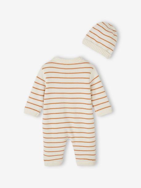 Ensemble combinaison et bonnet en tricot rayé bébé noisette - vertbaudet enfant 
