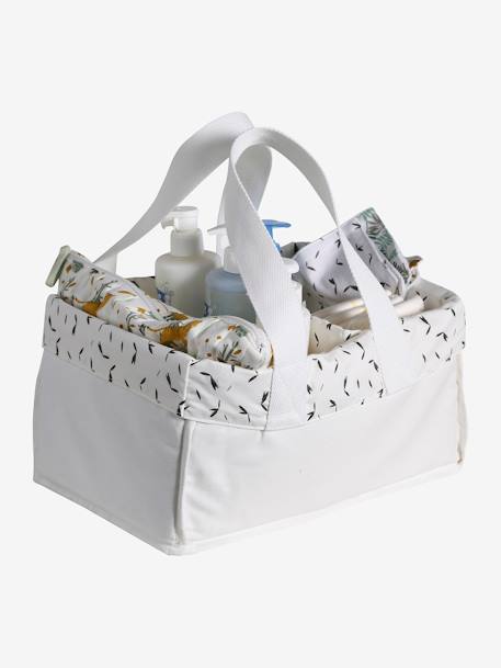 Panier de rangement 2 compartiments bleu grisé+écru+rose imprimé - vertbaudet enfant 