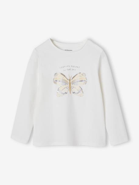 Tee-shirt fantaisie fille écru+olive+vert sauge - vertbaudet enfant 