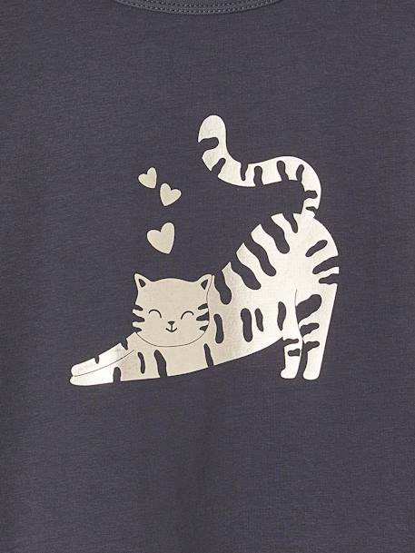 T-shirt animation métallisée fille manches longues anthracite+blanc+vert sapin - vertbaudet enfant 