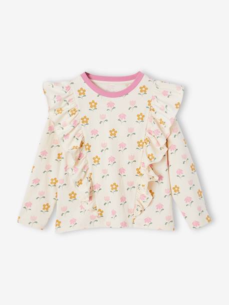 T-shirt à volants manches longues fille vanille - vertbaudet enfant 