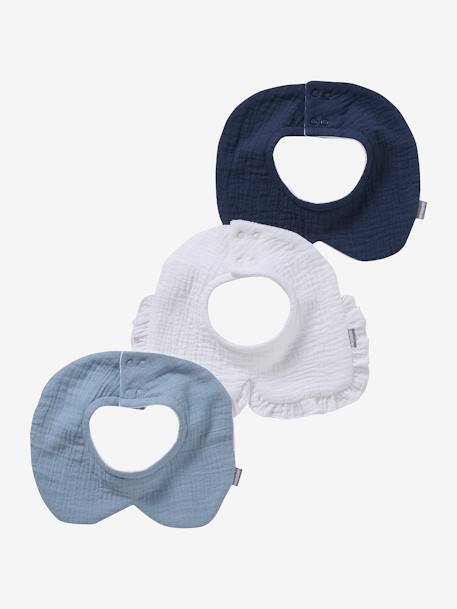 Lot de 3 bavoirs col fantaisie bleu ciel+écru - vertbaudet enfant 