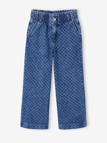 Pantalon fille large motifs fantaisie bleu foncé+bleu moyen+denim gris - vertbaudet enfant 