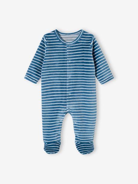 Lot de 3 pyjamas bébé mixte en velours ouverture naissance bois de rose+jaune d'or+vert d'eau - vertbaudet enfant 