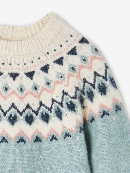 Robe jacquard en tricot fille rose poudré+vert de gris - vertbaudet enfant 