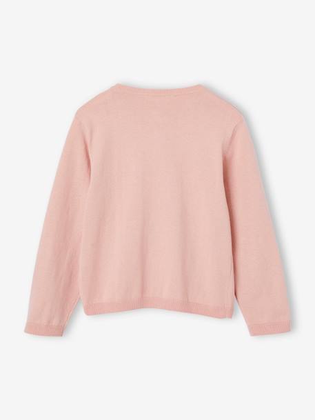 Meisjesvest Basics van fijn breisel antraciet+gemêleerd beige+gemêleerd grijs+marineblauw+rouge+rozenhout+smaragdgroen+vanille - vertbaudet enfant 