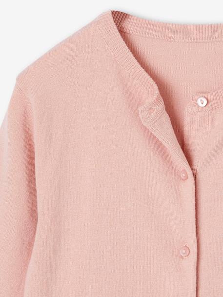 Meisjesvest Basics van fijn breisel antraciet+gemêleerd beige+gemêleerd grijs+marineblauw+rouge+rozenhout+smaragdgroen+vanille - vertbaudet enfant 