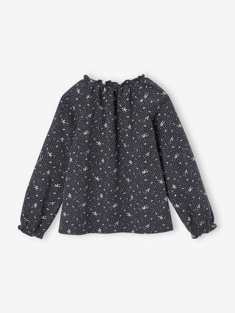 Blouse à fleurs en velours milleraies fille anthracite+rose poudré - vertbaudet enfant 