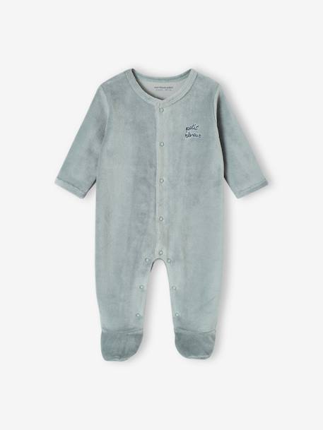 Lot de 3 pyjamas bébé mixte en velours ouverture naissance bois de rose+jaune d'or+vert d'eau - vertbaudet enfant 