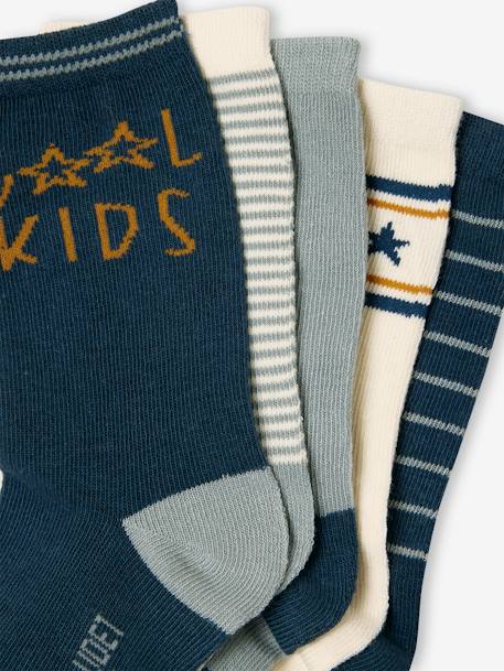 Lot de 5 paires de chaussettes 'Cool Kids' garçon bleu azur+vert sauge - vertbaudet enfant 