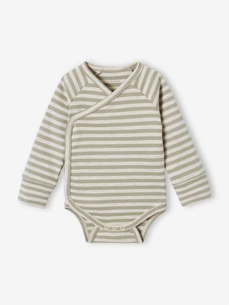 Lot 5 bodies manches longues évolutifs ouverture naissance en coton bio vert sauge - vertbaudet enfant 