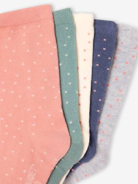 Lot de 5 paires de chaussettes à pois fille bois de rose+rose - vertbaudet enfant 