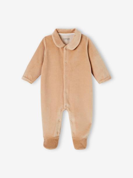 Lot de 2 pyjamas bébé mixtes en velours ouverture naissance beige - vertbaudet enfant 