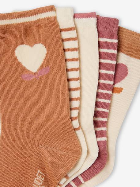 Lot 5 paires de chaussettes coeur fille abricot+beige+bleu chambray+mauve - vertbaudet enfant 