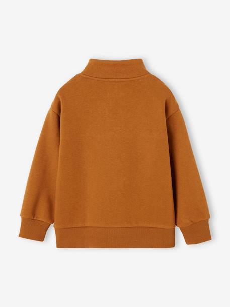 Jongenssweatshirt met truckerskraag en basketbalmotief op de mouw antraciet+hazelnoot - vertbaudet enfant 