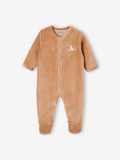 Lot de 2 pyjamas mixtes velours ouverture naissance cappuccino+rose - vertbaudet enfant 