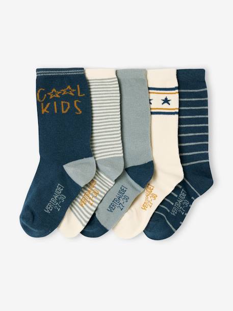 Lot de 5 paires de chaussettes 'Cool Kids' garçon bleu azur+vert sauge - vertbaudet enfant 
