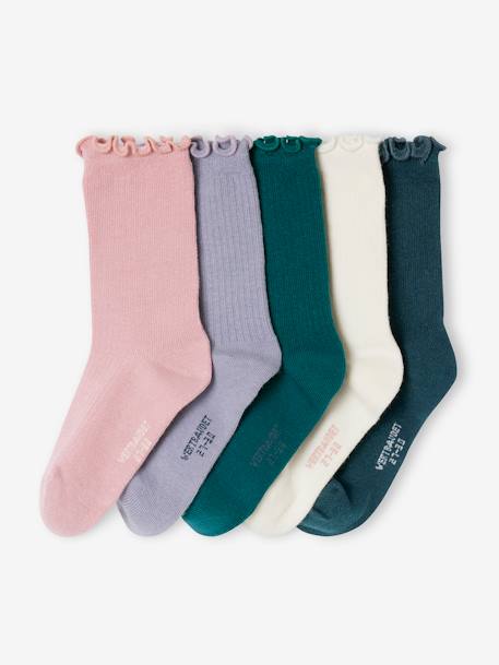 Lot de 5 paires de chaussettes fille en côtes bleu nuit - vertbaudet enfant 