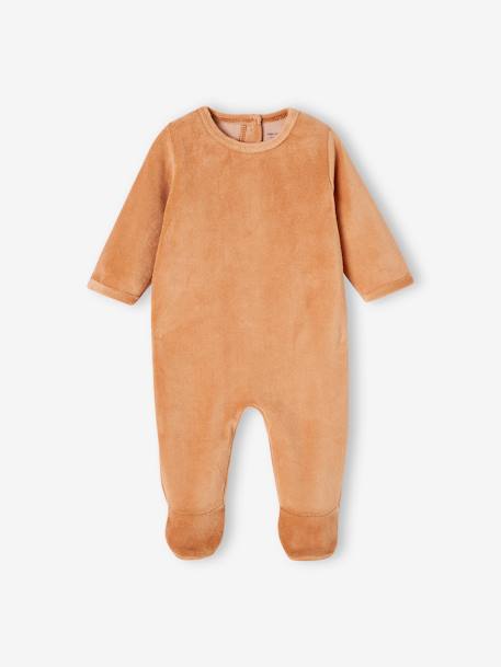 Set van 3 fluwelen babyslaappakjes BASICS cappuccino+kameel+rozen - vertbaudet enfant 