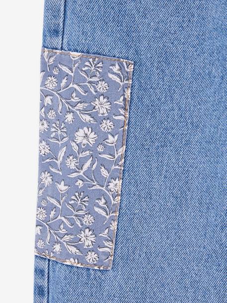 Jean loose avec patchs à fleurs fille bleu moyen - vertbaudet enfant 