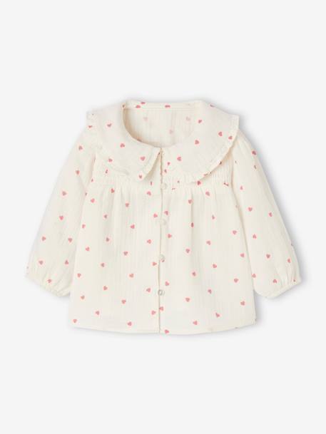 Blouse bébé fille coeurs en gaze de coton écru - vertbaudet enfant 