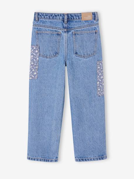 Jean loose avec patchs à fleurs fille bleu moyen - vertbaudet enfant 