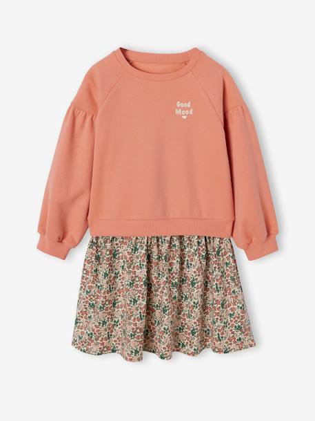 Robe bi-matière fille anthracite+corail - vertbaudet enfant 