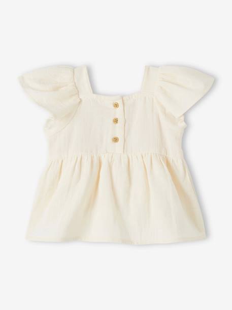 Blouse en gaze de coton bébé encolure en crochet écru - vertbaudet enfant 
