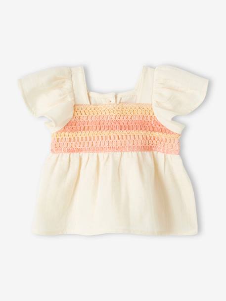 Blouse en gaze de coton bébé encolure en crochet écru - vertbaudet enfant 