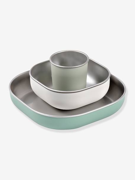 Coffret-repas 3 pièces inox rose+terracotta+vert sauge - vertbaudet enfant 