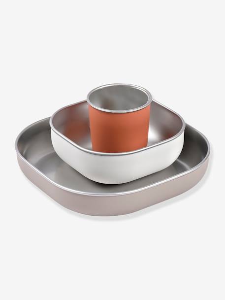 Coffret-repas 3 pièces inox rose+terracotta+vert sauge - vertbaudet enfant 