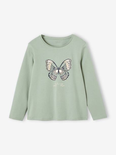 Tee-shirt à message fille beige poudré+vert de gris - vertbaudet enfant 