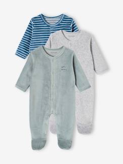 -Lot de 3 pyjamas bébé mixte en velours ouverture naissance