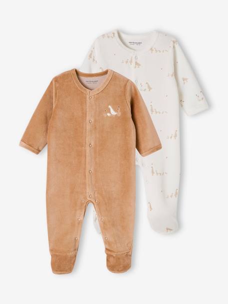 Set van 2 fluwelen babyslaappakjes met opening voor cappuccino+rozen - vertbaudet enfant 
