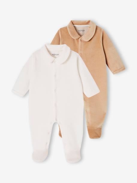 Lot de 2 pyjamas bébé mixtes en velours ouverture naissance beige - vertbaudet enfant 