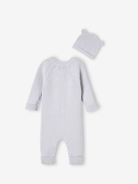 Ensemble bébé combinaison et bonnet à oreilles en tricot bleu pâle - vertbaudet enfant 