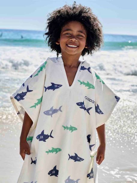 Poncho de bain enfant REQUINS personnalisable, avec coton recyclé blanc imprimé - vertbaudet enfant 