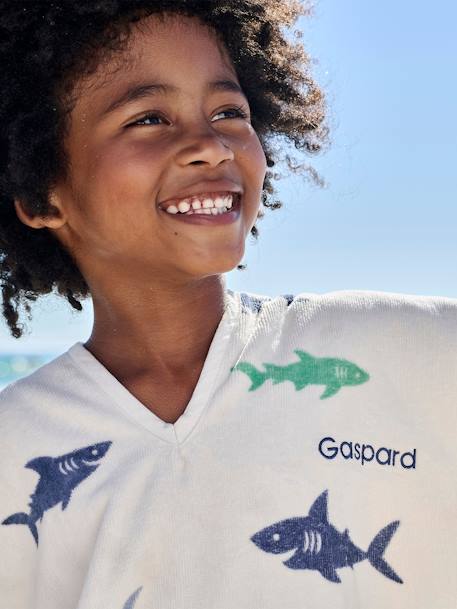 Poncho de bain enfant REQUINS personnalisable, avec coton recyclé blanc imprimé - vertbaudet enfant 