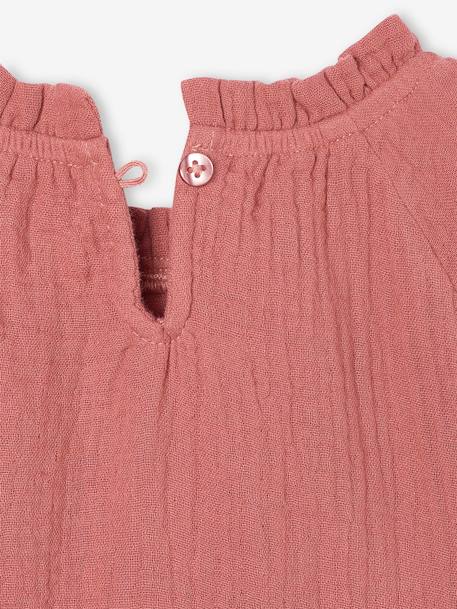 Jurk voor babymeisjes met ruches van katoengaas oudroze+saliegroen+taupe - vertbaudet enfant 