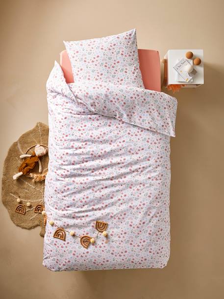 Parure housse de couette et taie d'oreiller RAINBOW FLOWERS blanc imprimé - vertbaudet enfant 