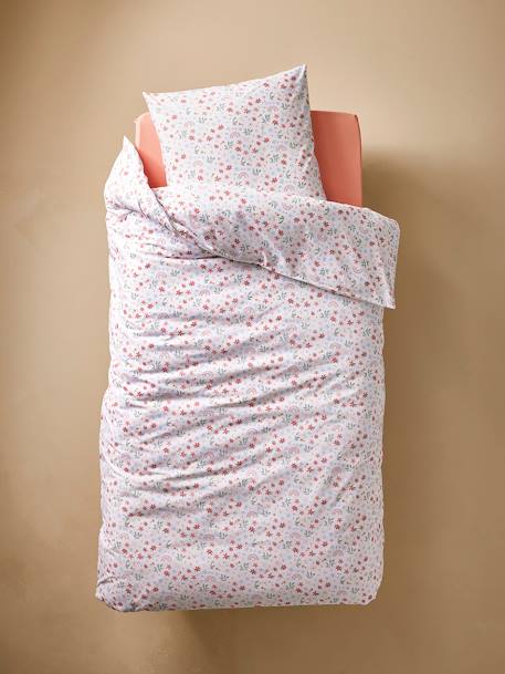 Parure housse de couette et taie d'oreiller RAINBOW FLOWERS avec coton recyclé blanc imprimé - vertbaudet enfant 