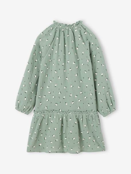 Robe en gaze de coton motifs fleurs fille anthracite+vert de gris - vertbaudet enfant 