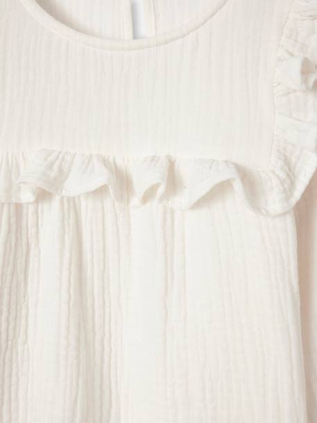 Blouse fille à volant en gaze de coton corail+écru - vertbaudet enfant 