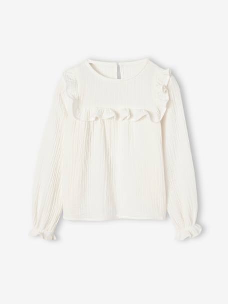 Blouse fille à volant en gaze de coton corail+écru - vertbaudet enfant 