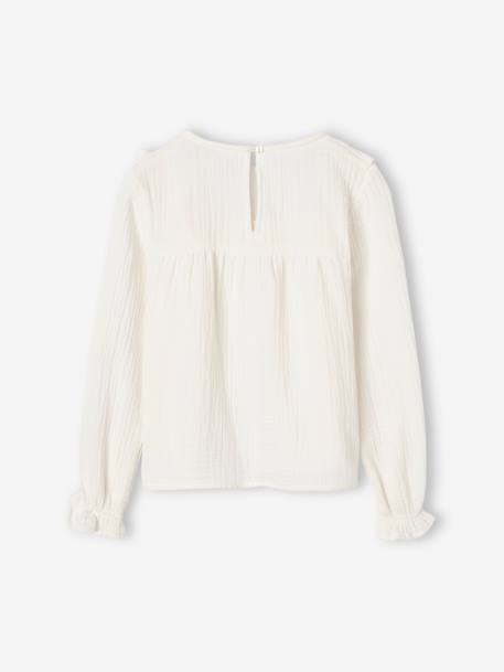 Blouse fille à volant en gaze de coton corail+écru - vertbaudet enfant 