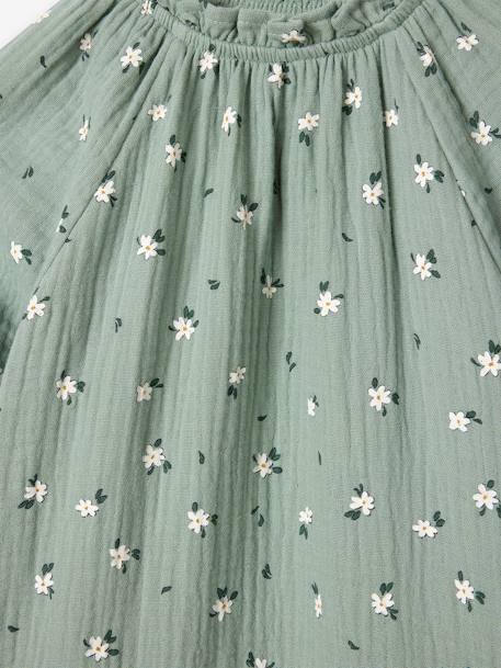 Robe en gaze de coton motifs fleurs fille anthracite+vert de gris - vertbaudet enfant 