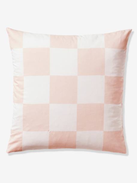 Parure housse de couette + taie oreiller enfant DAMIER GOOD VIBES, avec coton recyclé carreaux rose - vertbaudet enfant 