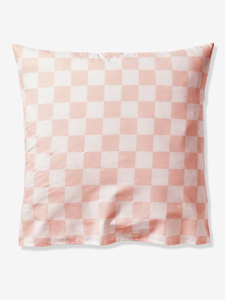 Parure housse de couette + taie oreiller enfant DAMIER GOOD VIBES, avec coton recyclé carreaux rose - vertbaudet enfant 
