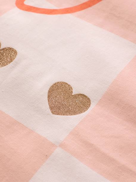 Parure housse de couette + taie oreiller enfant DAMIER GOOD VIBES, avec coton recyclé carreaux rose - vertbaudet enfant 