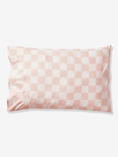 Parure housse de couette + taie oreiller enfant DAMIER GOOD VIBES, avec coton recyclé carreaux rose - vertbaudet enfant 